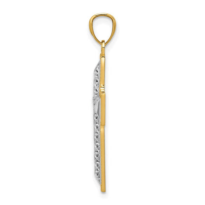 14K Bicolor Gold Polierter Filigran-Kreuzanhänger