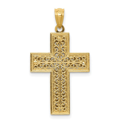 14K Bicolor Gold Polierter Filigran-Kreuzanhänger