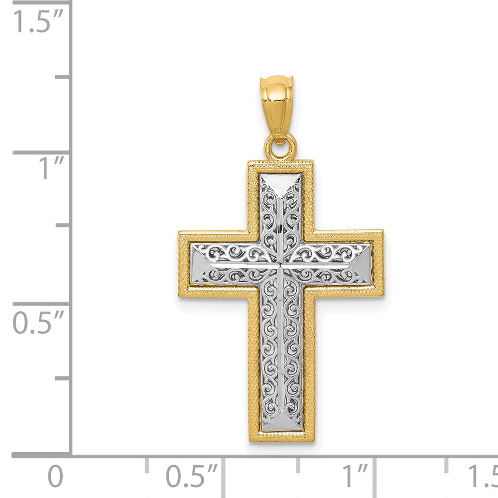 14K Bicolor Gold Polierter Filigran-Kreuzanhänger