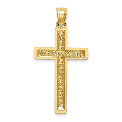 14K Gelbgold Diamant-geschliffener Lateinisches-Kreuz-Anhänger
