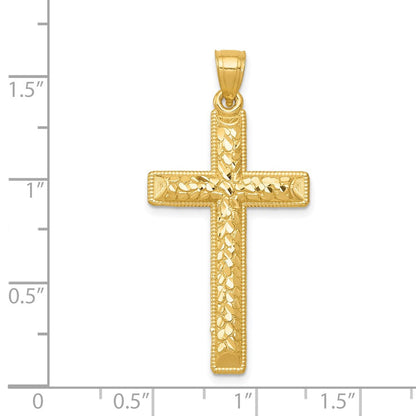 14K Gelbgold Diamant-geschliffener Lateinisches-Kreuz-Anhänger