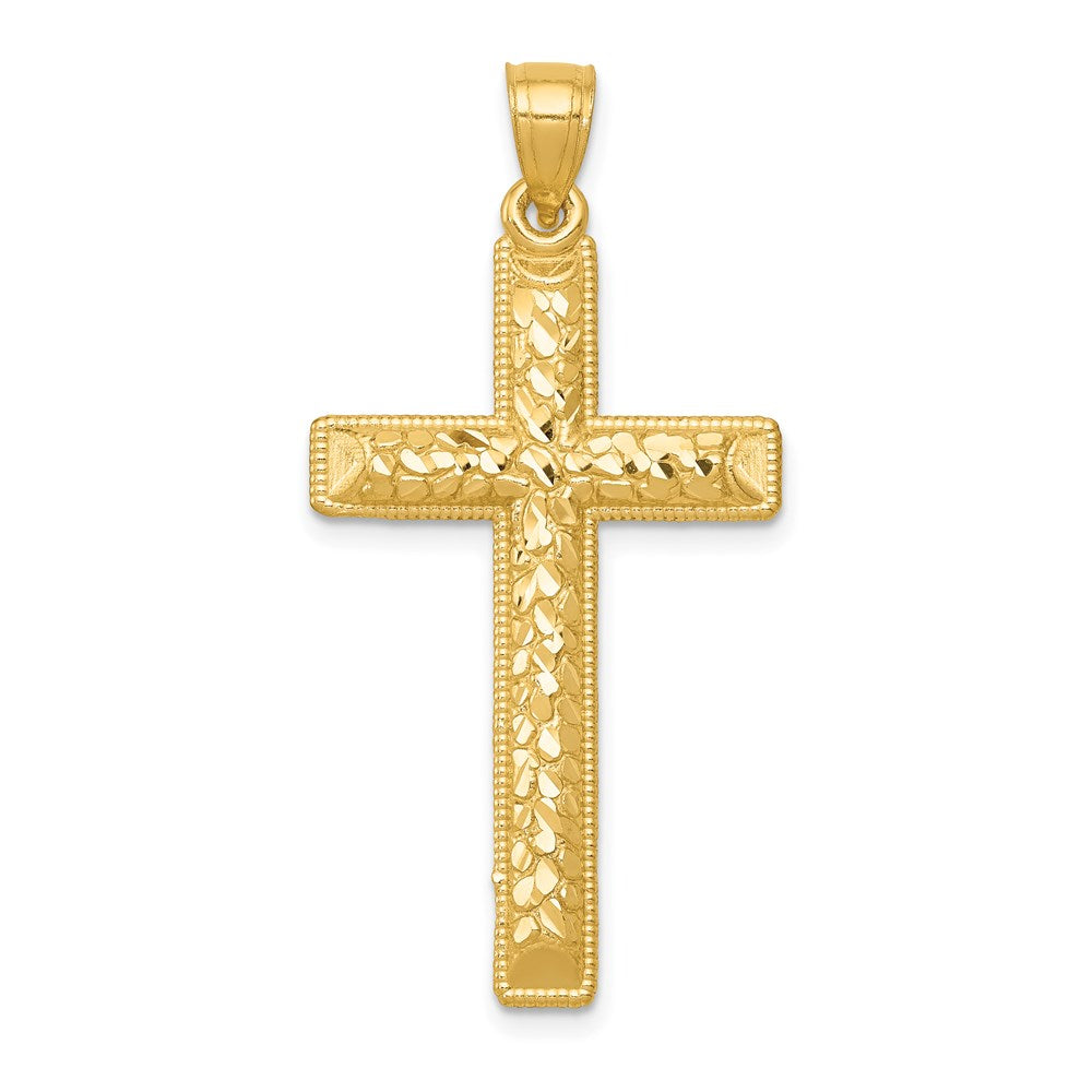 14K Gelbgold Diamant-geschliffener Lateinisches-Kreuz-Anhänger