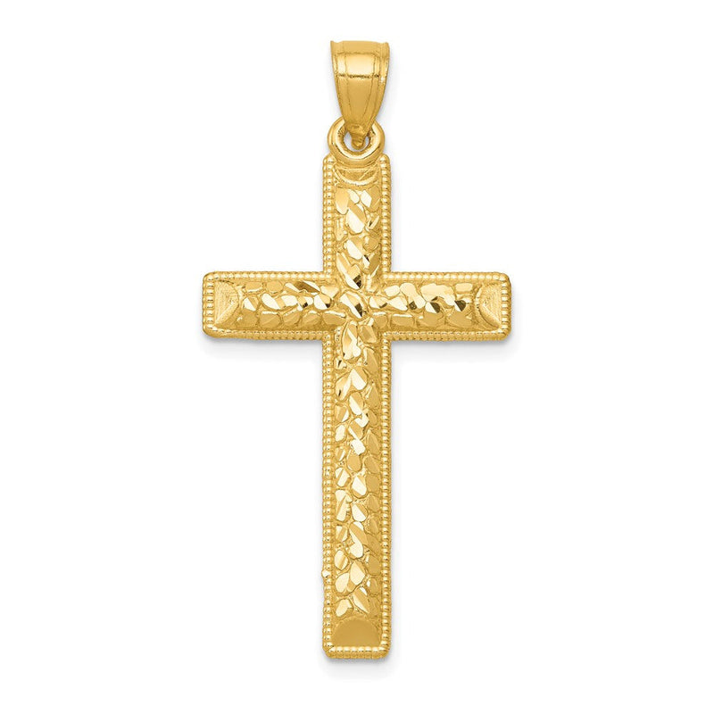 14K Gelbgold Diamant-geschliffener Lateinisches-Kreuz-Anhänger