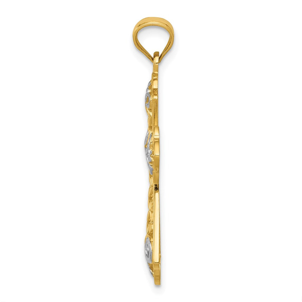 14K Gelb & Rhodium mit Rhodium Poliert Diamantiert Filigran Kreuz Anhänger