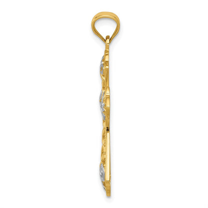 14K Gelb & Rhodium mit Rhodium Poliert Diamantiert Filigran Kreuz Anhänger