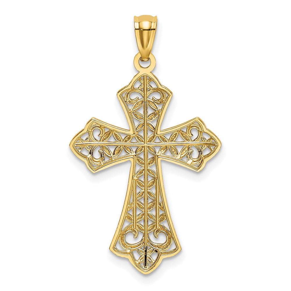 14K Gelb & Rhodium mit Rhodium Poliert Diamantiert Filigran Kreuz Anhänger