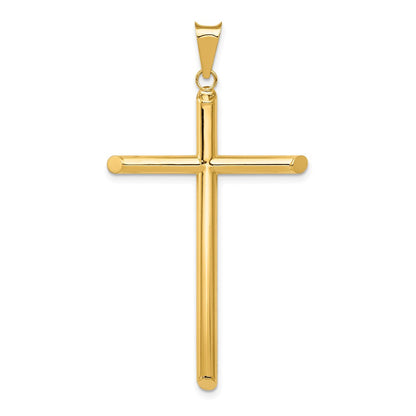 14K Gelbgold polierter Röhren-Kreuzanhänger