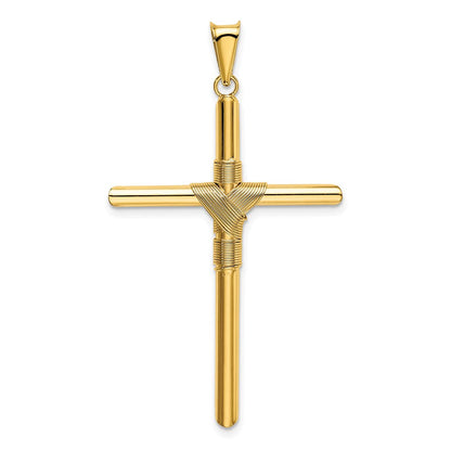 14K Gelbgold Kreuz-Anhänger, poliert, mit umwickelter Röhre in der Mitte