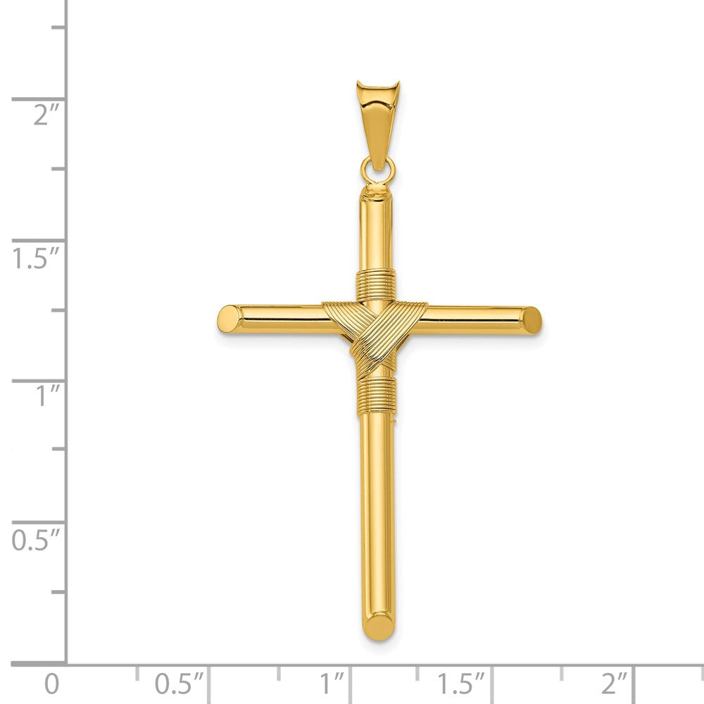 14K Gelbgold Kreuz-Anhänger, poliert, mit umwickelter Röhre in der Mitte