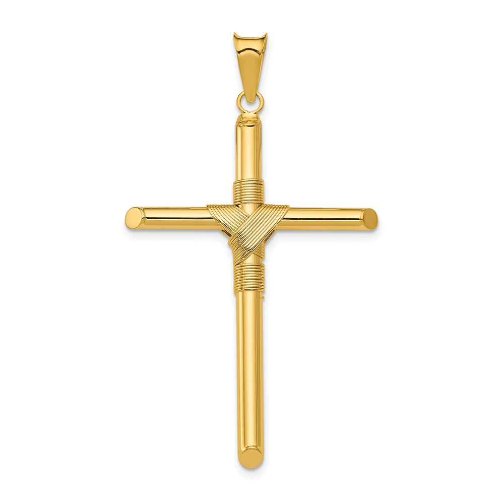 14K Gelbgold Kreuz-Anhänger, poliert, mit umwickelter Röhre in der Mitte