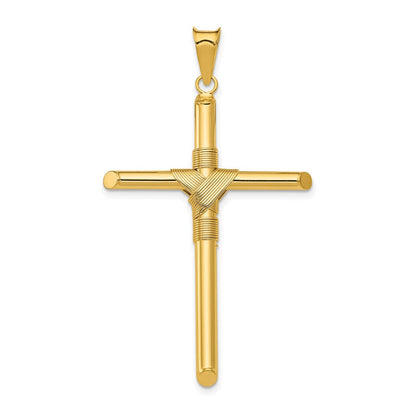 14K Gelbgold Kreuz-Anhänger, poliert, mit umwickelter Röhre in der Mitte