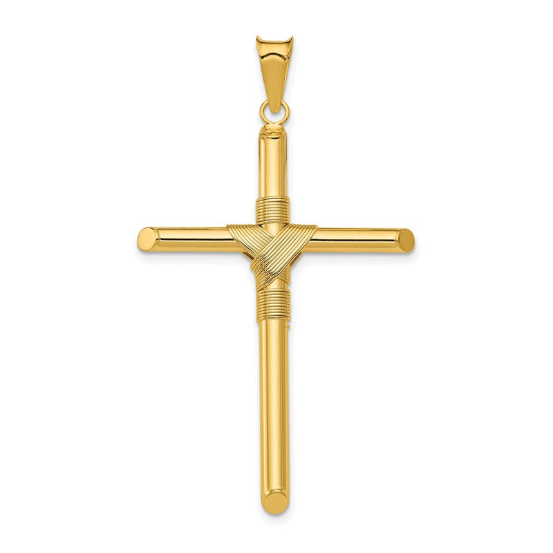 14K Gelbgold Kreuz-Anhänger, poliert, mit umwickelter Röhre in der Mitte