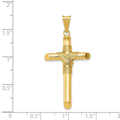 14K Gelbgold Kreuzanhänger, poliert, mit Röhren-Wickeldesign in der Mitte
