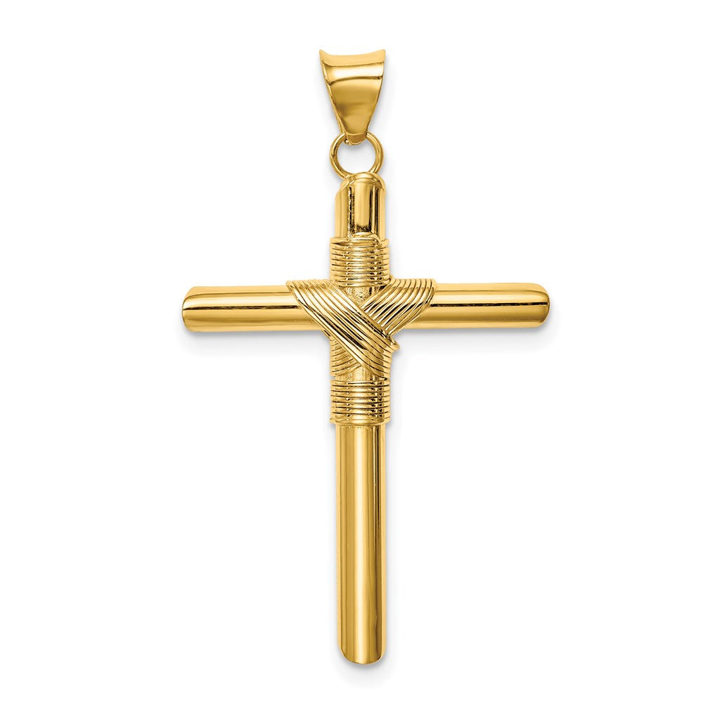 14K Gelbgold Kreuz-Anhänger, poliert, mit umwickelter Röhre in der Mitte