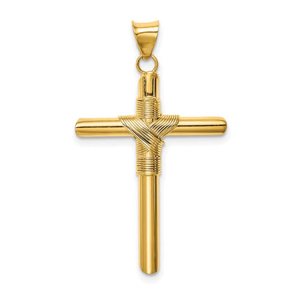 14K Gelbgold Kreuz-Anhänger, poliert, mit umwickelter Röhre in der Mitte