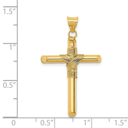 14K Gelbgold Kreuz-Anhänger, poliert, mit umwickelter Röhre in der Mitte