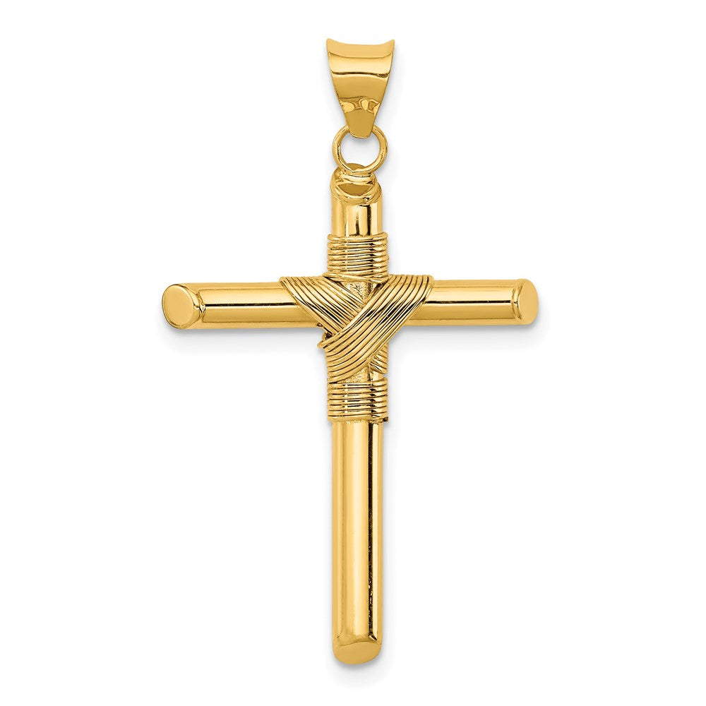 14K Gelbgold Kreuz-Anhänger, poliert, mit umwickelter Röhre in der Mitte