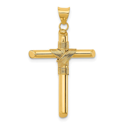 14K Gelbgold Kreuz-Anhänger, poliert, mit umwickelter Röhre in der Mitte