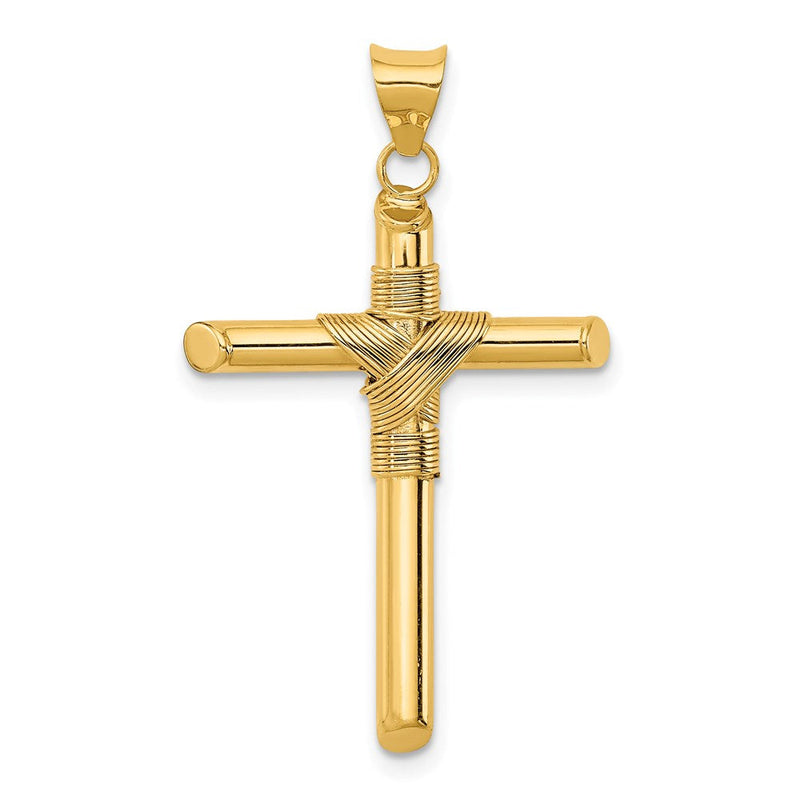14K Gelbgold Kreuz-Anhänger, poliert, mit umwickelter Röhre in der Mitte