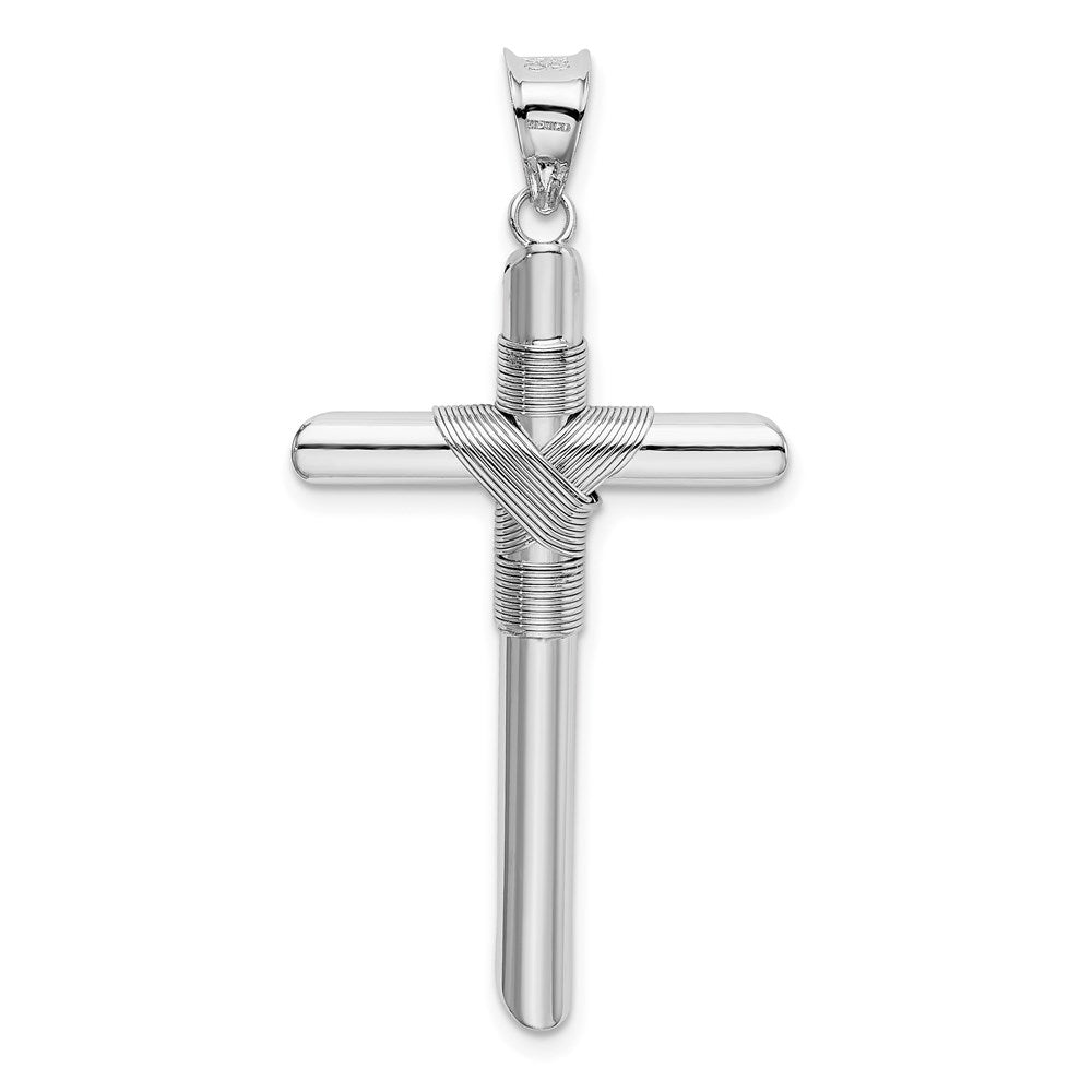14K Weißgold Kreuz-Anhänger mit Mittelumwicklung aus Röhrchen
