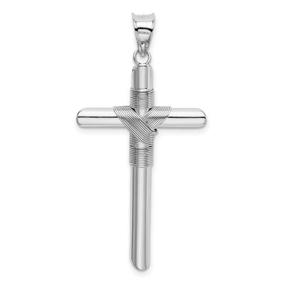 14K Weißgold Kreuz-Anhänger mit Mittelumwicklung aus Röhrchen