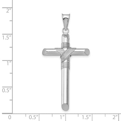 14K Weißgold Kreuz-Anhänger mit Mittelumwicklung aus Röhrchen