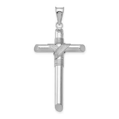 14K Weißgold Kreuz-Anhänger mit Mittelumwicklung aus Röhrchen