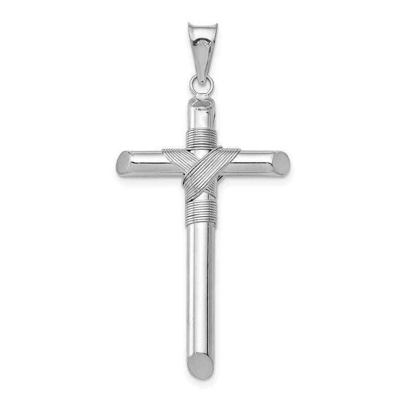 14K Weißgold Kreuz-Anhänger mit Mittelumwicklung aus Röhrchen