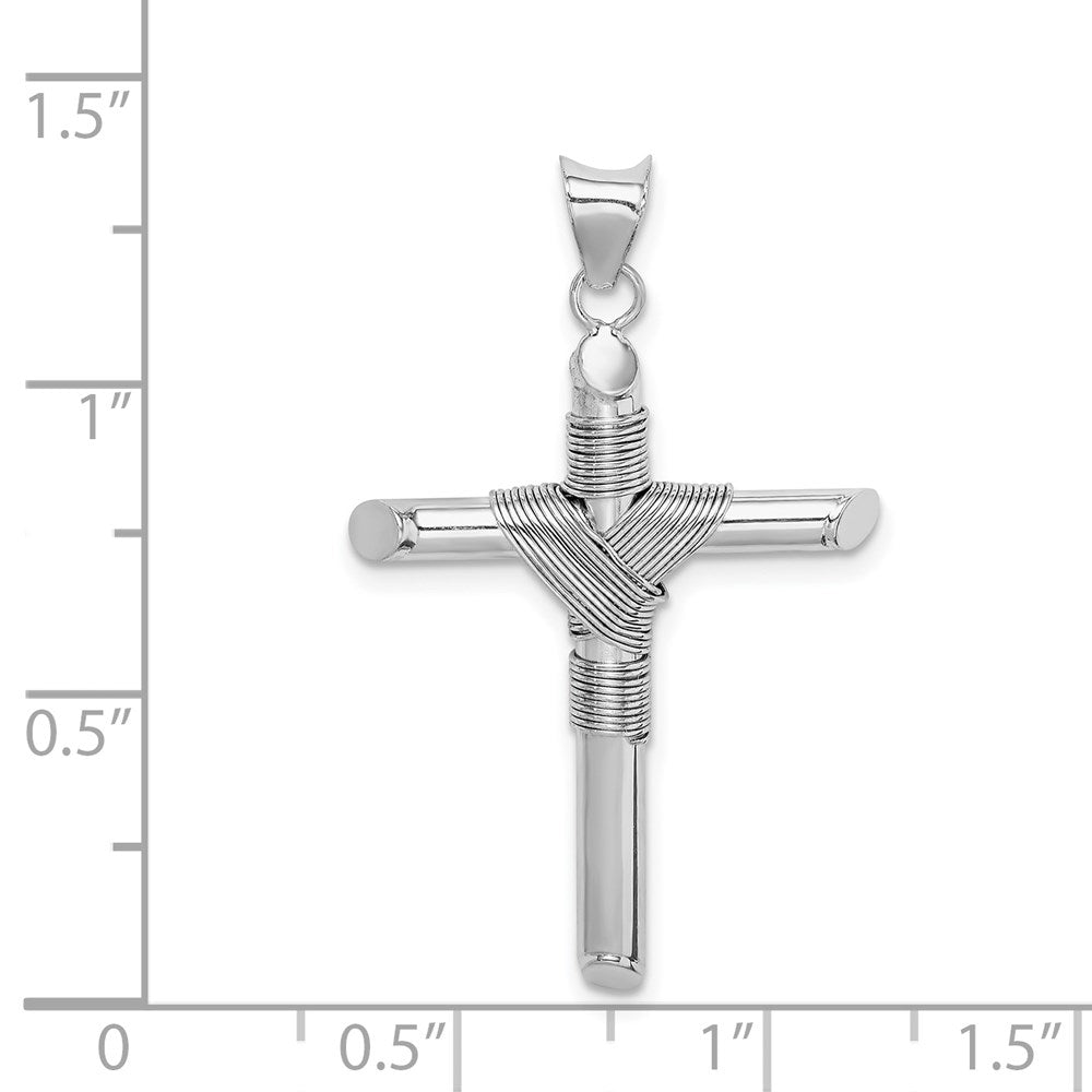 14K Weißgold Kreuzanhänger mit Zentraler Wickel-Röhre