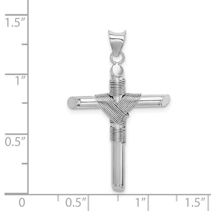 14K Weißgold Kreuzanhänger mit Zentraler Wickel-Röhre