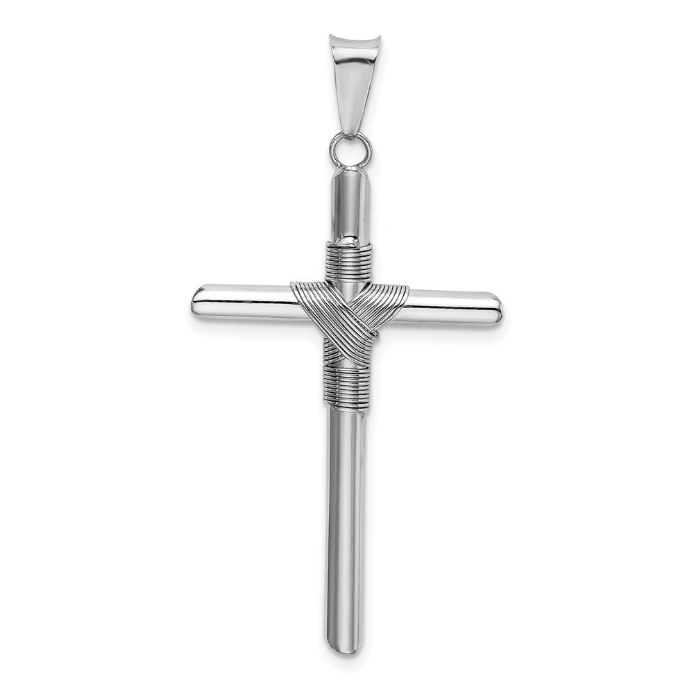 14K Weißgold Röhrenkreuz-Anhänger mit Mittelwicklung