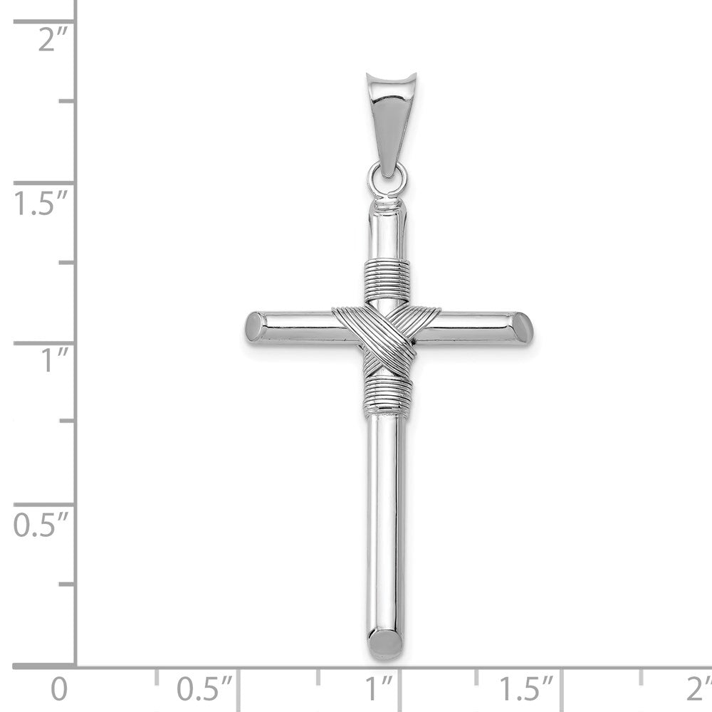14K Weißgold Röhrenkreuz-Anhänger mit Mittelwicklung