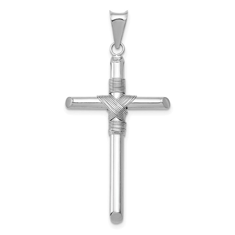 14K Weißgold Röhrenkreuz-Anhänger mit Mittelwicklung