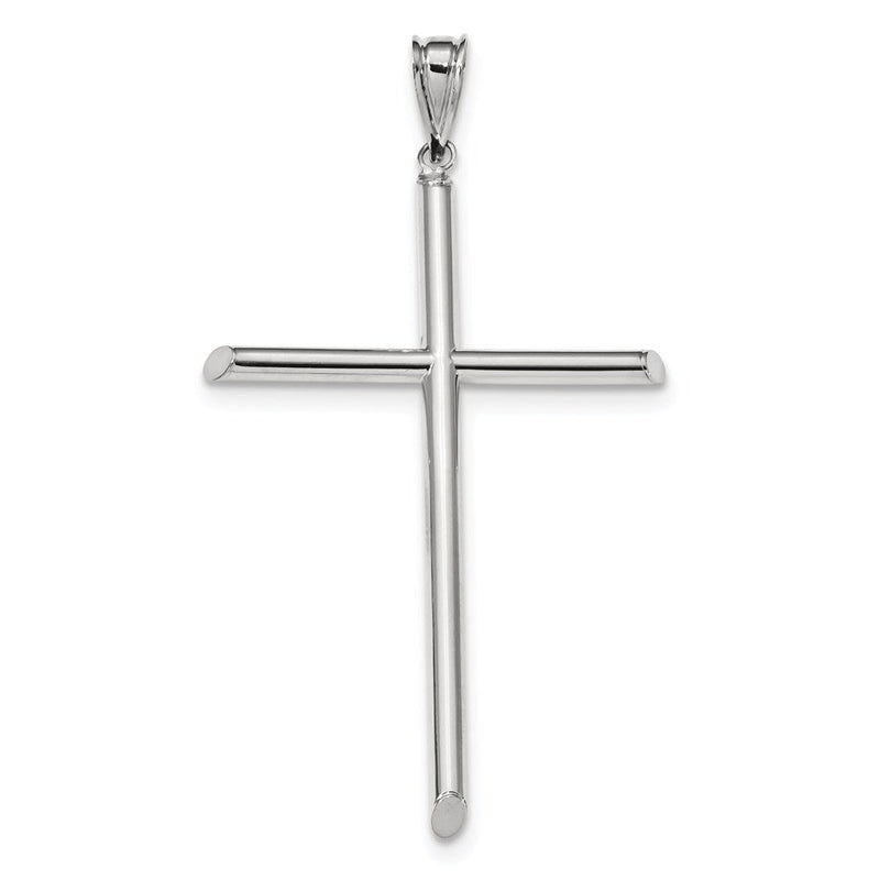 14K Weißgold Polierter Röhrenkreuz-Anhänger