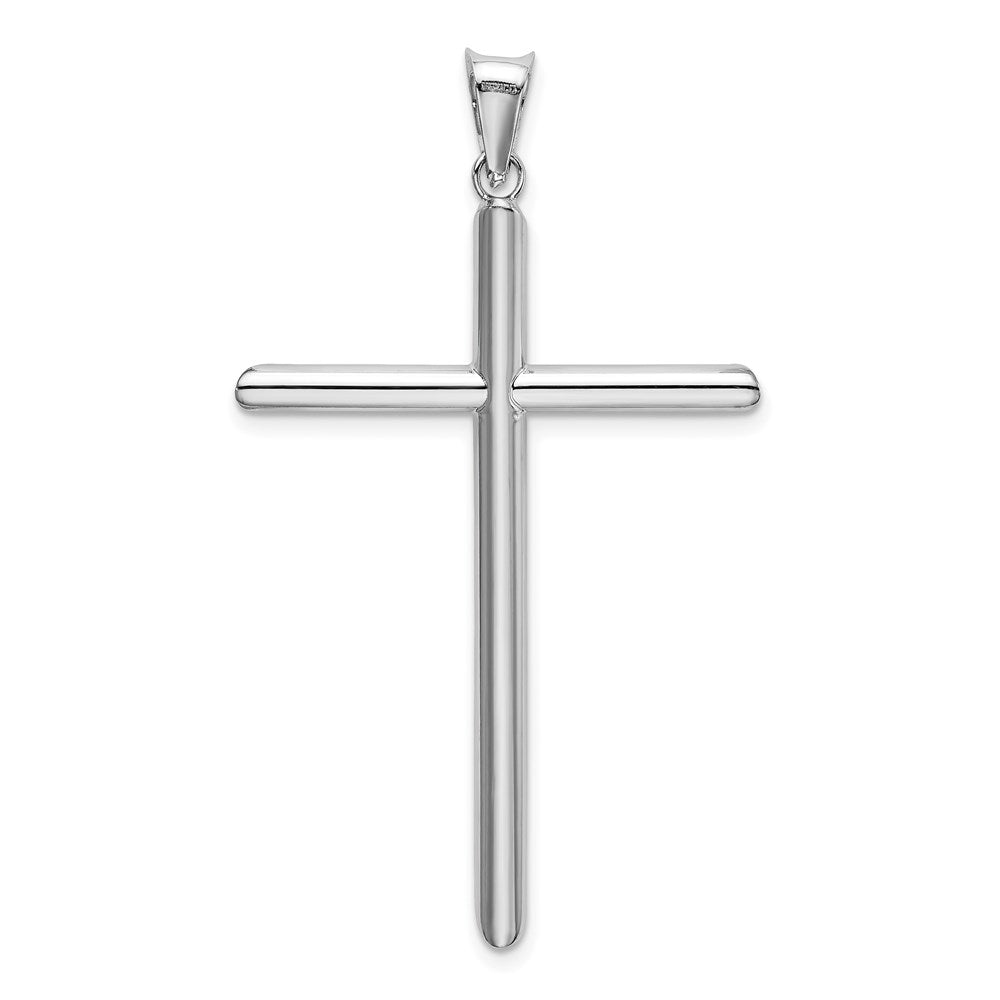 14K Weißgold Poliert Röhren-Kreuz-Anhänger