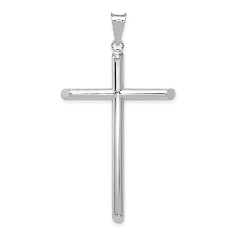 14K Weißgold Poliert Röhren-Kreuz-Anhänger