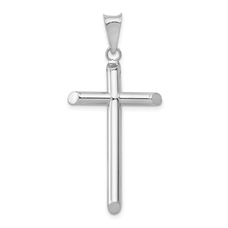 14K Weißgold Poliert Röhre Kreuz Anhänger