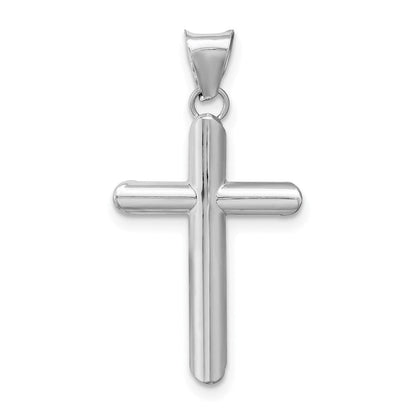 14K Weißgold Poliert Röhre Kreuz Anhänger