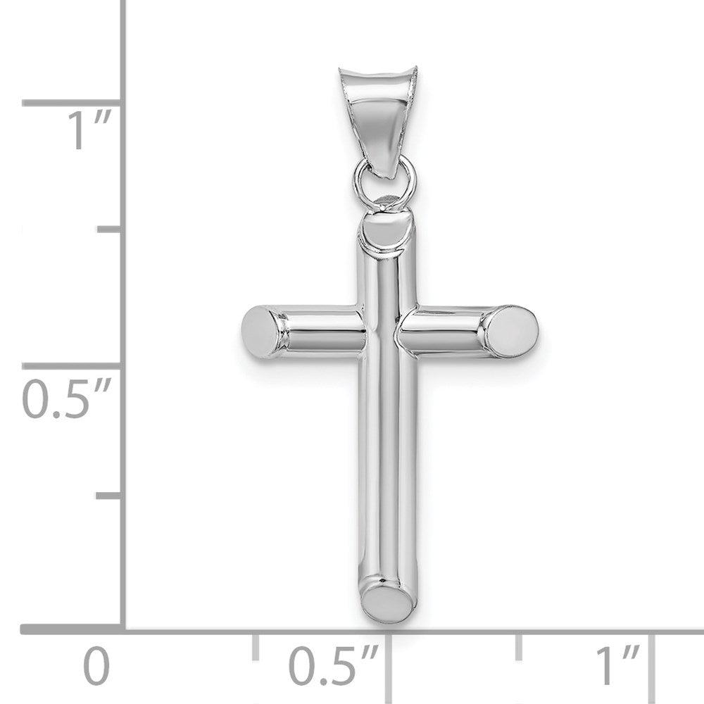 14K Weißgold Poliert Röhre Kreuz Anhänger