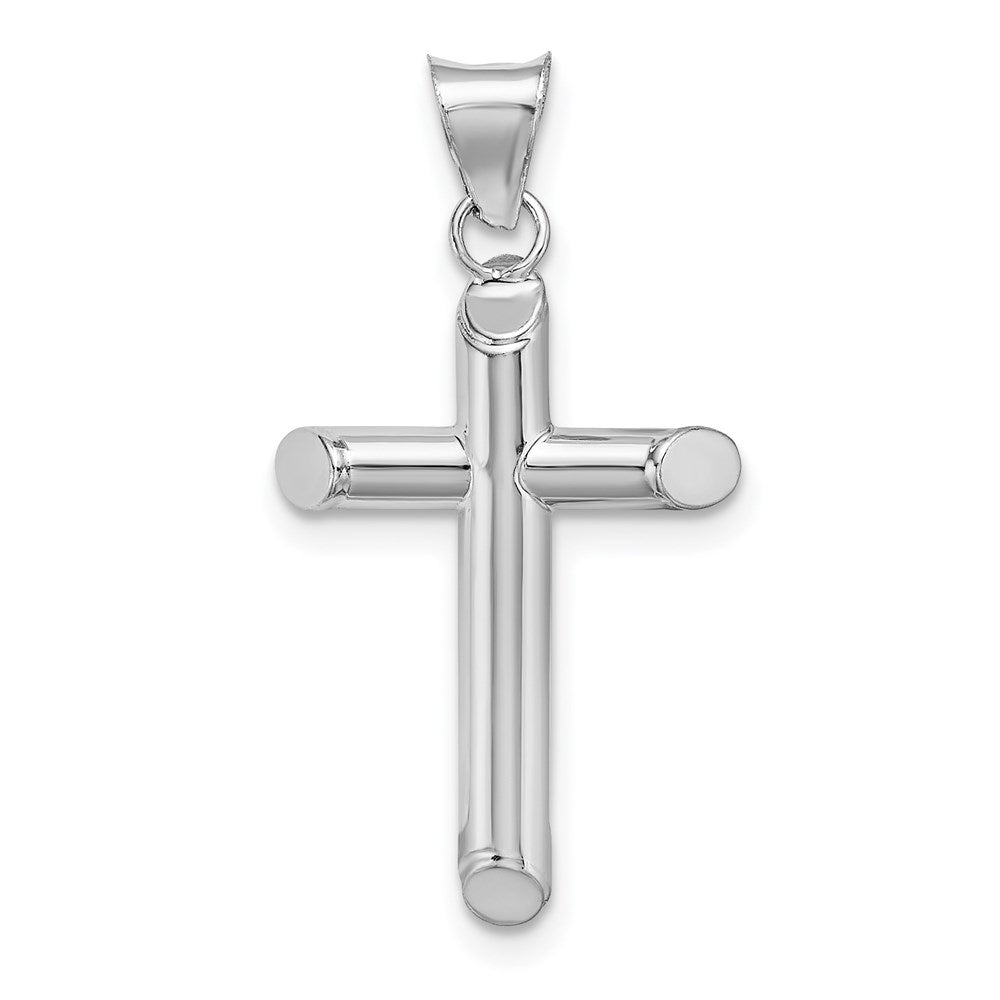 14K Weißgold Poliert Röhre Kreuz Anhänger