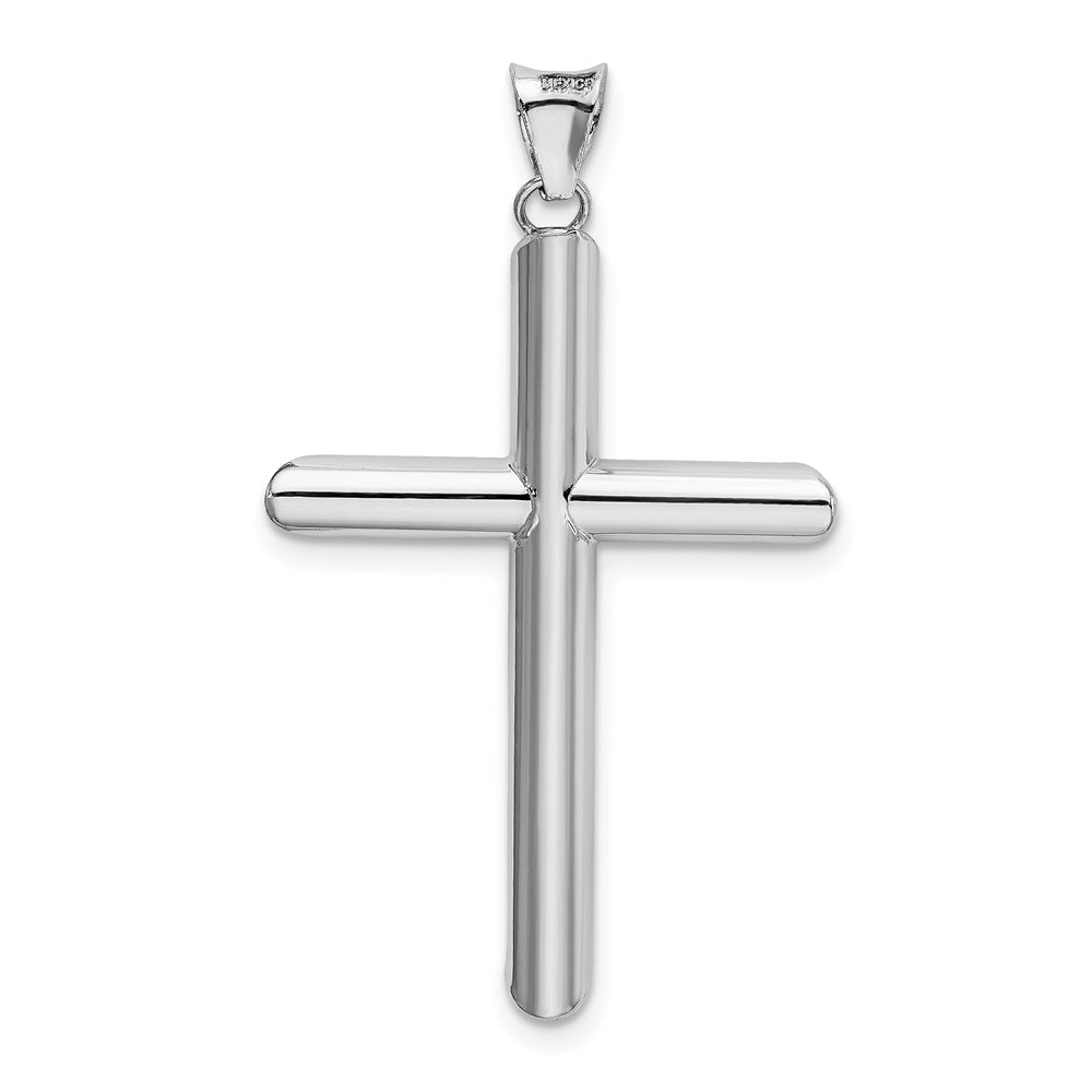 14K Weißgold Polierter Röhren-Kreuz-Anhänger