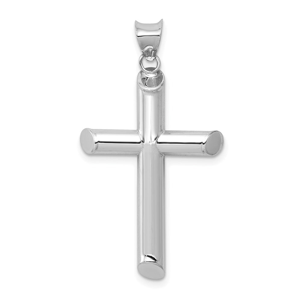 14K Weißgold Polierter Röhren-Kreuz-Anhänger