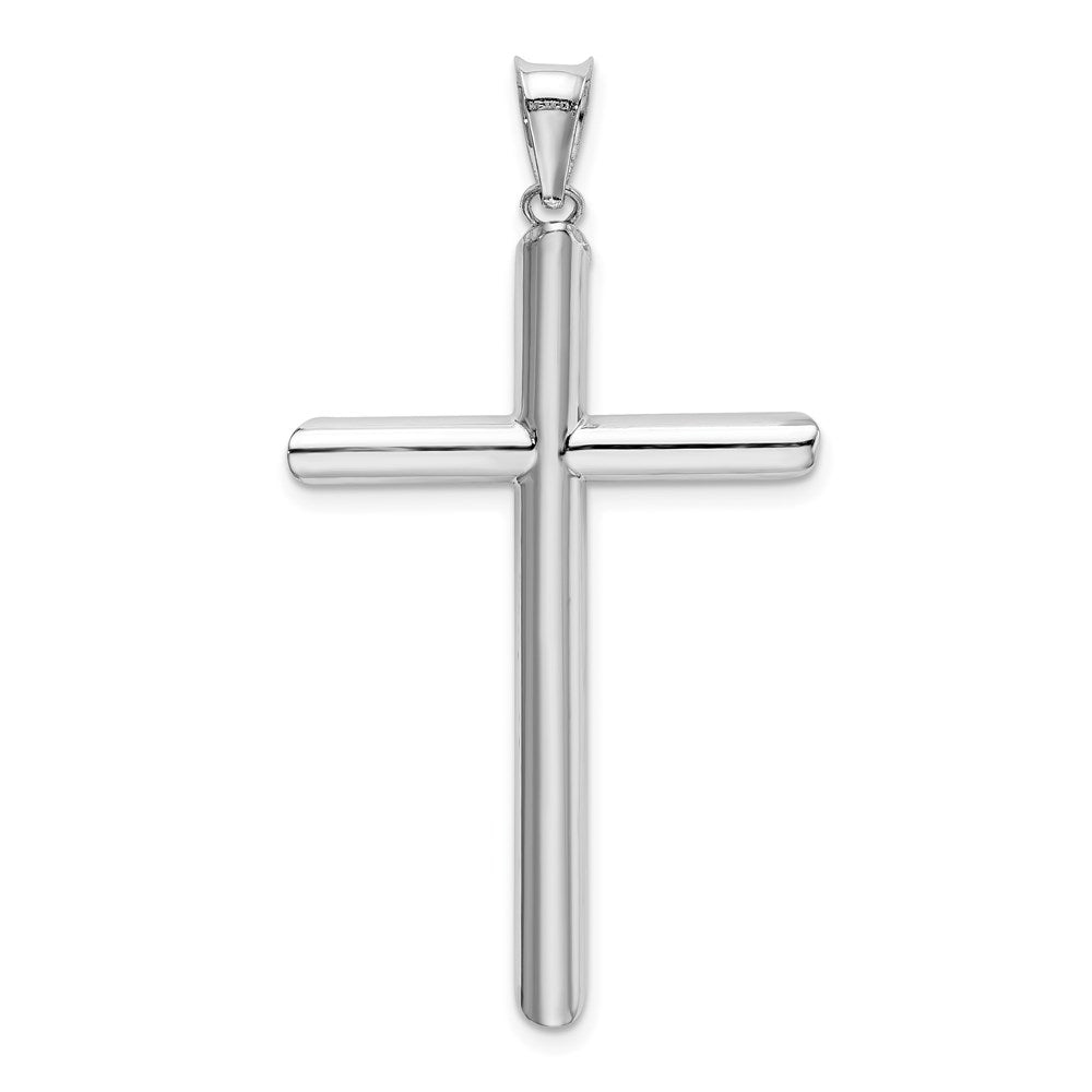 14K Weißgold Polierter Röhrenkreuz-Anhänger
