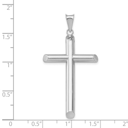 14K Weißgold Polierter Röhrenkreuz-Anhänger