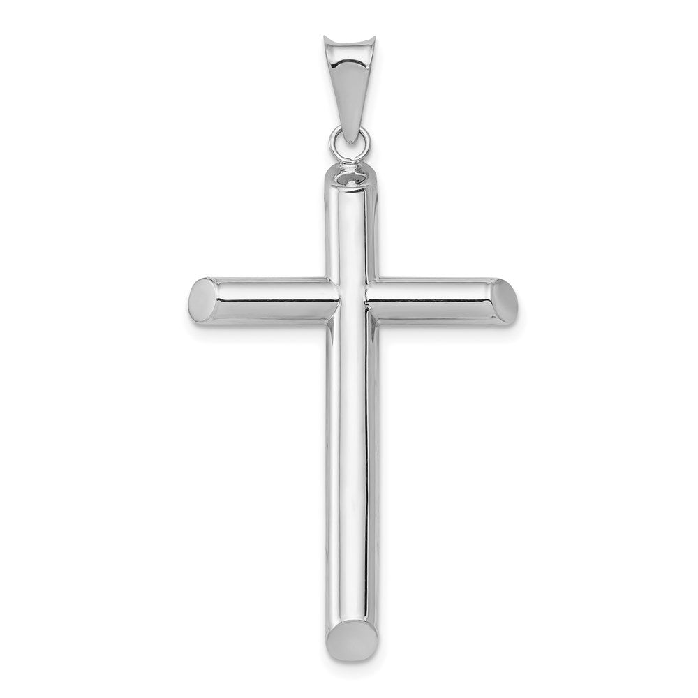 14K Weißgold Polierter Röhrenkreuz-Anhänger