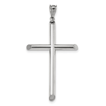 14K Weißgold Polierter Rohr-Kreuz-Anhänger