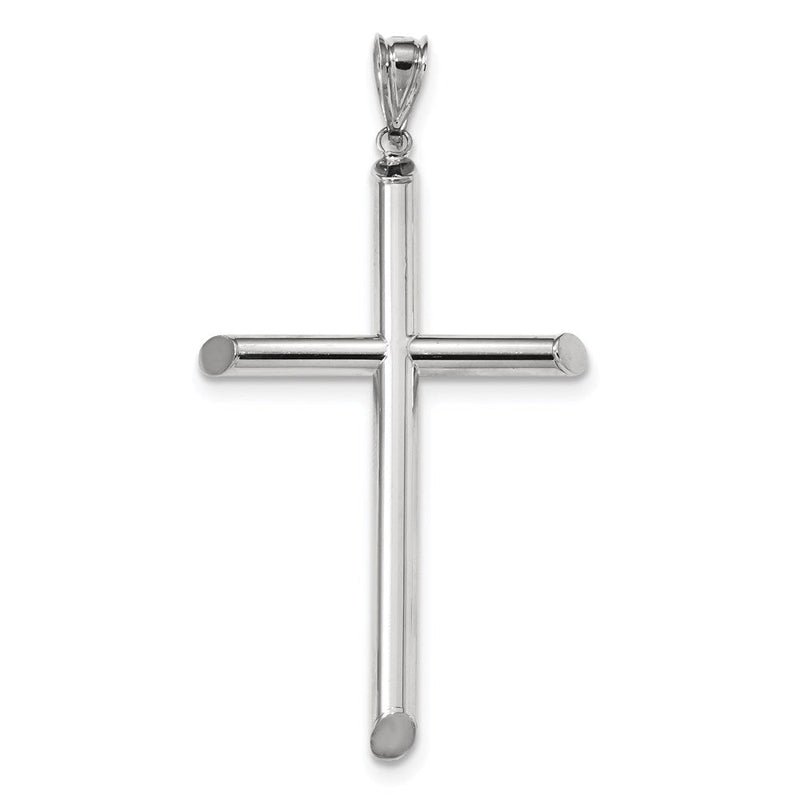14K Weißgold Polierter Rohr-Kreuz-Anhänger