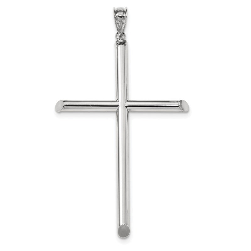 14K Weißgold Polierter Röhren-Kreuz-Anhänger