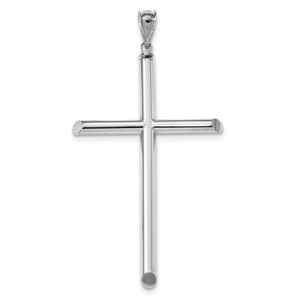 14K Weißgold Polierter Rohr-Kreuz-Anhänger