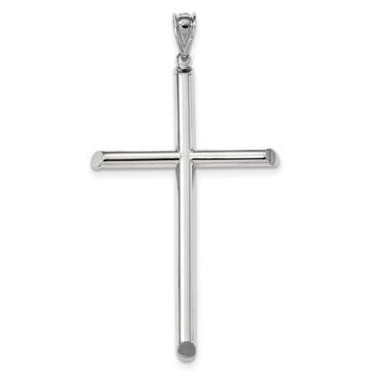14K Weißgold Polierter Rohr-Kreuz-Anhänger